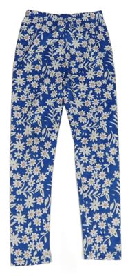 Modro-bílé květované legíny Shein