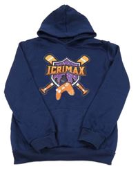 Tmavomodrá mikina s potiskem a kapucí 