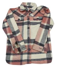 Bílo-růžovo-tmavošedá kostkovaná košilová bunda Y.F.K.