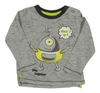 Bílo-tmavošedé proužkaté triko s příšerkou Dopodopo