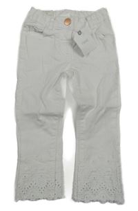 Nové - bílé skinny rifle s květy a madeirou Next