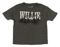 Tmavošedé tričko s nápisem