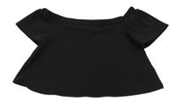 Černé crop tričko s volnými rameny 