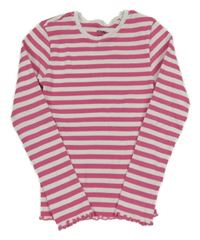 Bílo-tmavorůžové pruhované žebrované triko Sinsay