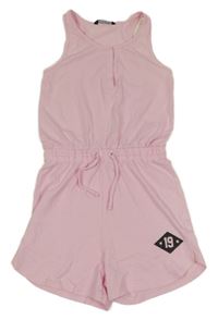 Světlerůžový bavlněný kraťasový overal s číslem 