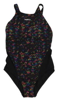 Černo-neonové vzorované jednodílné plavky Nabaiji