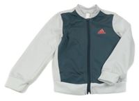 Tmavošedo-bílá sportovní propínací mikina s logem Adidas