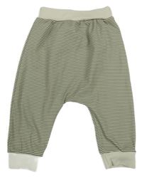 Khaki-světlebéžové pruhované baggy tepláky 