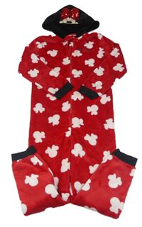 Červeno-černá chlupatá kombinéza s kapucí - Minnie Disney