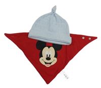 2set - Světlemodrá čepice + červený slinták s Mickeym