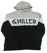 Černo-šedo-bílá mikina s nápisem a kapucí H&M