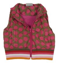 Hnědá šusťáková prošívaná zateplená vesta s puntíky zn. Topolino