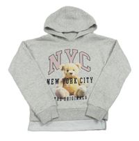 Šedá melírovaná mikina s medvídkem a kapucí George 