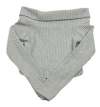 Šedý žebrovaný crop svetr s límcem zn. M&S