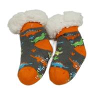 Šedo-oranžové zateplené ponožky s dinosaury 