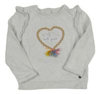 Šedá melírovaná mikina se srdíčkem a volánky Mothercare