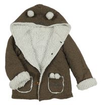 Hnědý bavlněný zateplený kabátek s kapucí Hema