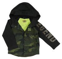 Khaki-černá šusťáková jarní bunda s nápisem a kapucí Maximus Rex