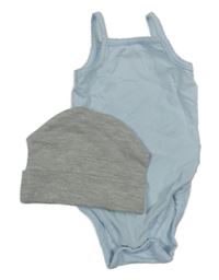 2set - Světlemodré body + šedá čepice