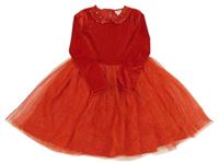 Červené sametovo/tylové šaty s flitry LC Waikiki