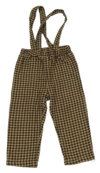 Béžovo-hnědé vzorované pletené kalhoty s kšandami Shein 