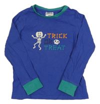 Tmavomodro-zelené triko s kostlivcem L&D