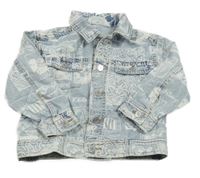 Světlemodro-bílá riflová bunda s potiskem H&M