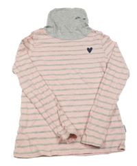 Světlerůžovo-šedé pruhované triko se srdíčkem a rolákem 