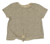 Béžové crop tričko se srdíčky a zavazováním H&M