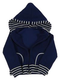 Tmavomodrá žebrovaná propínací mikina s kapucí 