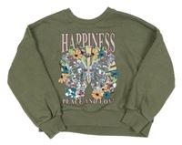 Khaki crop oversize mikina s motýlem z flitrů Tu