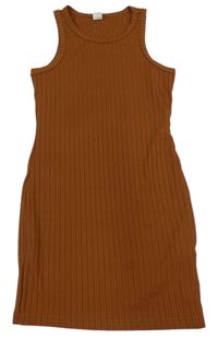 Hnědé žebrované šaty Shein