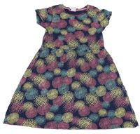 Tmavomodré bavlněné šaty se vzorem Y.F.K.