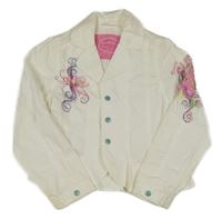 Smetanový plátěný crop kabátek s květy Pampolina