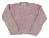 Světlerůžový chlupatý crop oversize svetr Primark