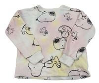 Světlemodro/růžovo/žluto-bílá batikovaná oversize mikina se Soopym zn. PEANUTS
