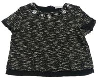 Černo-bílé melírované pletené crop tričko s korálky/kamínky Matalan