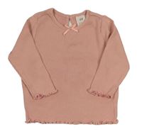 Pudrové žebrované triko s mašličkou H&M