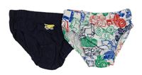 2x - Slipy - Tmavomodré s nákladním autem Mothercare, bílé se stavebními stroji C&A