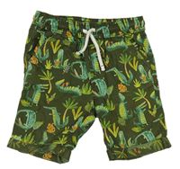 Khaki plátěné kraťasy s krokodýlky a palmami Tu 