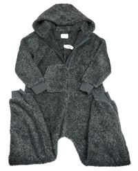 Šedo-černá melírovaná chlupatá kombinéza s kapucí zn. Next 