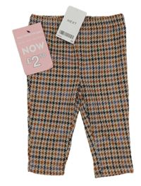 Nové - světlebéžovo-cihlovo-černo-modré vzorované úpletové kalhoty Next