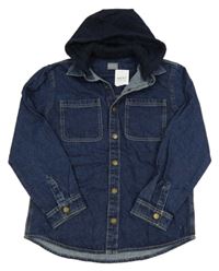 Nové - tmavomodrá riflová košilová bunda s kapucí Next