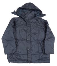 Tmavomodrá prošívaná šusťáková zimní bunda s ukrývací kapucí Limited