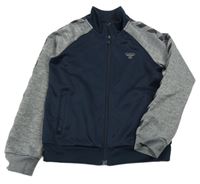 Tmavomodro-šedá propínací sportovní mikina s logem hummel