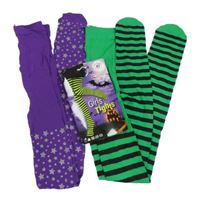 Nové - 2x - Silonky - Tmavofialové s hvězdičkami, zeleno/černé pruhované 