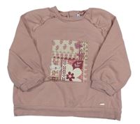 Starorůžová mikina s květy a volánky mayoral