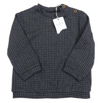 Nové - tmavomodro/šedá kostkovaná úpletová mikina Tu