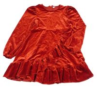 Červené lesklé sametové šaty s volánkem SHEIN