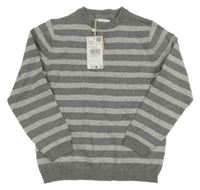 Nové - tmavošedo-šedý pruhovaný melírovaný svetr MANGO